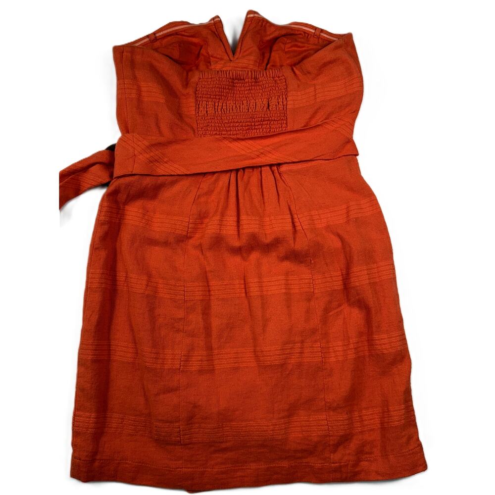 Free People Size 4 Some Nights Mini Wrap Dress Orange Linen Cotton Blend party - Picture 5 of 11